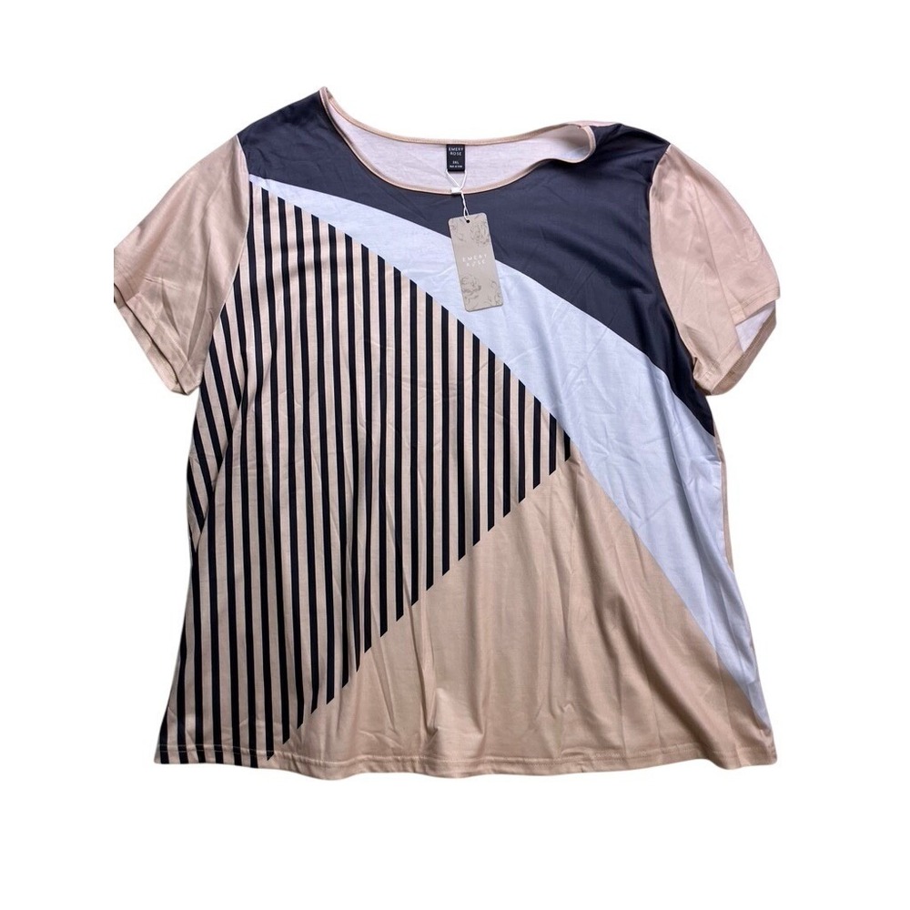 Emery Rose Colorblock Striped Top Women 3XL‎ Tan Black NWT Geometric Tee